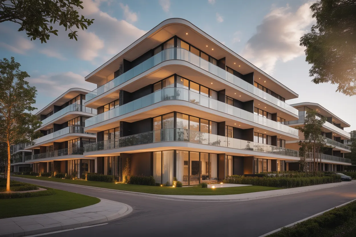 High-end luxury floor wise building with modern architecture, glass facades and premium finishes